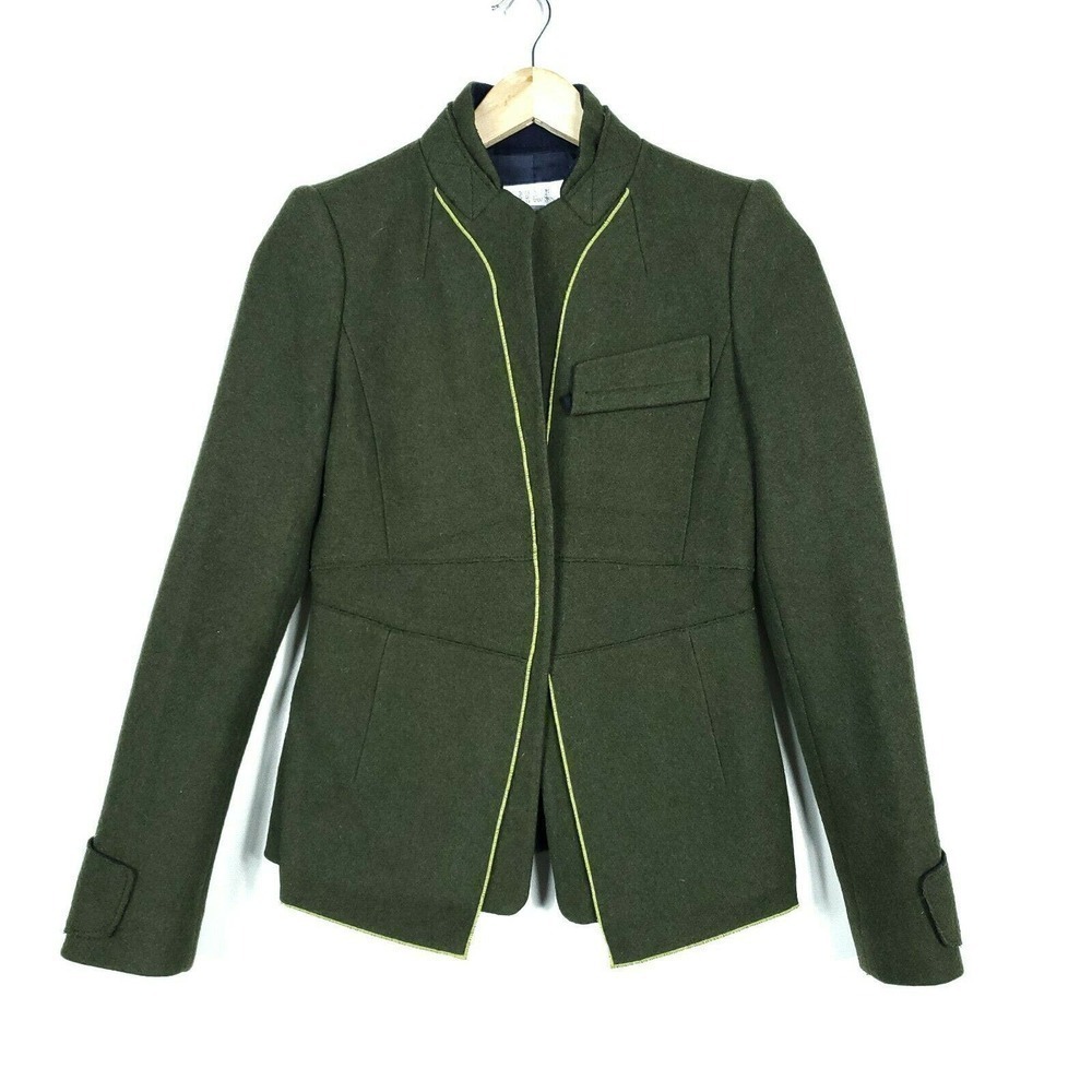 Jill by Jill Stuart Blazer Small Green Wool Military Straight Line Jacket Coat